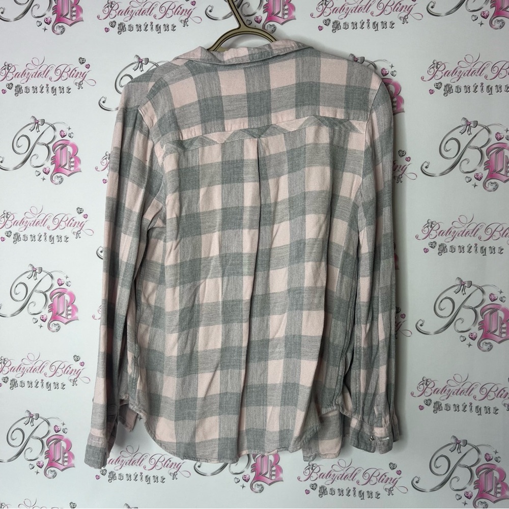Dynamite Gray and pink Casual Button Down Shirt plaid - Picture 2 of 4